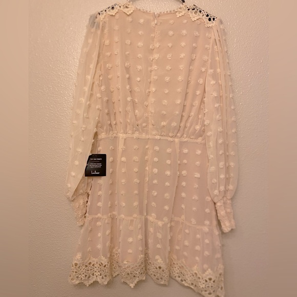LLulus Lust or Love Cream Embroidered Lace Long Sleeve Dress Size Medium - Picture 9 of 11